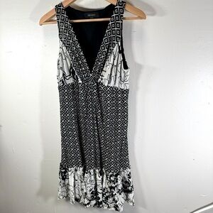 KAREN KANE y2k mesh mini dress black white ruffle floral print medium babydoll